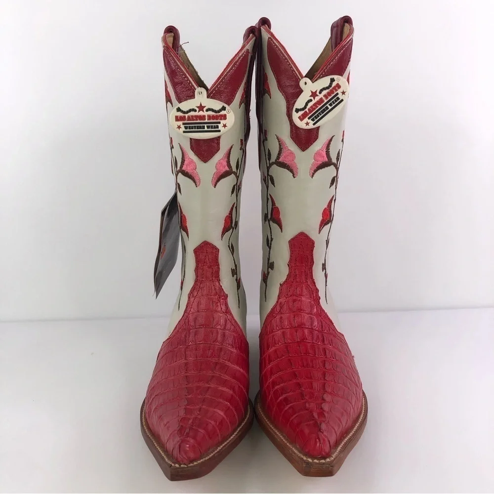 Los Altos Boots Women’s Caiman Tail Leather Cowboy Boots Size 6.5 Vintage - Picture 7 of 11